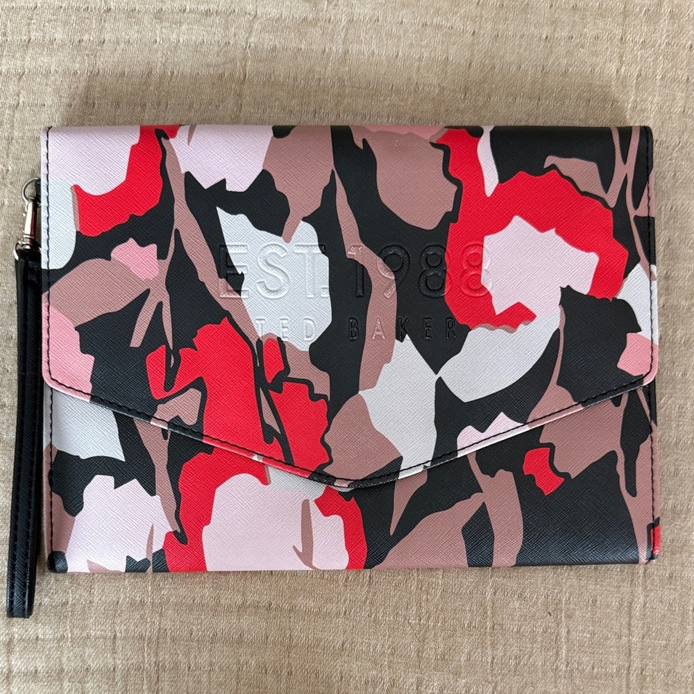 Ted Baker Abstract Floral Clutch - Red, Pink, Black, Brown